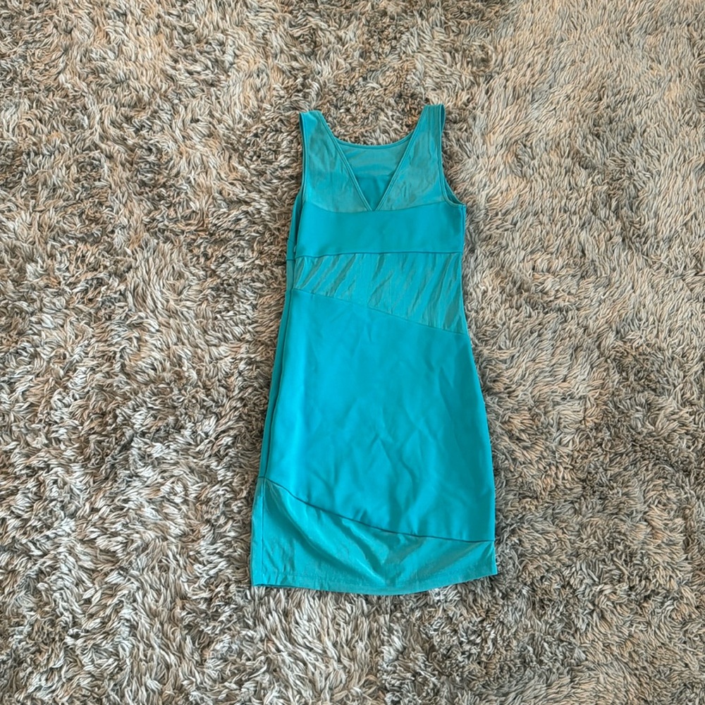 Bebe Turquoise Sleeveless V-Neck Mesh Panel Bodycon Mini Dress